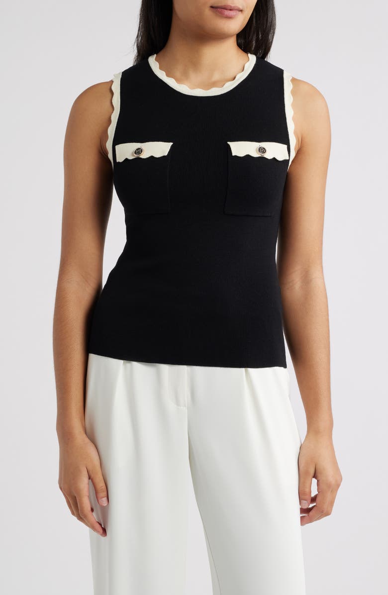 ZOE AND CLAIRE Scallop Trim Sleeveless Sweater, Main, color, 