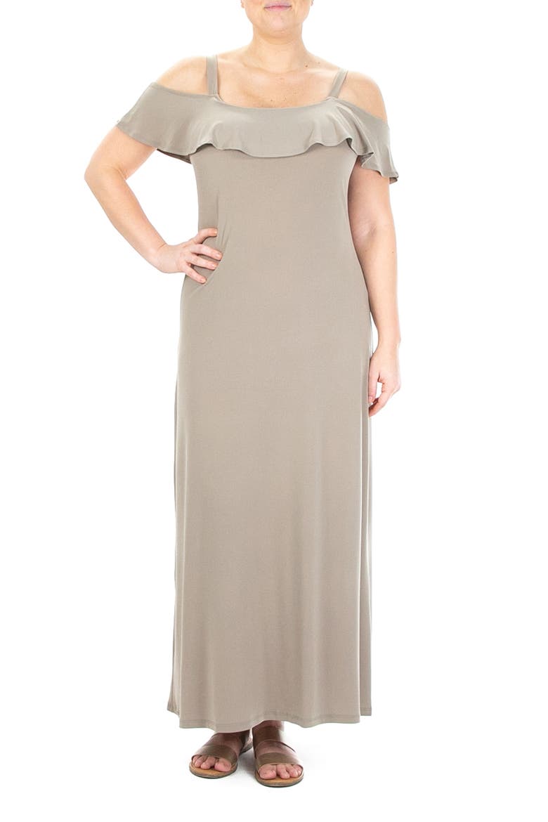 Ruffle Cold Shoulder Maxi Dress, Main, color, MINK