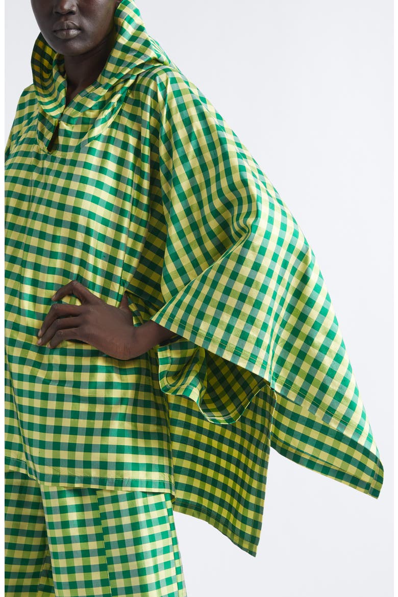Gingham Check Silk Taffeta Poncho, Alternate, color, GINGHAM GREEN YELLOW