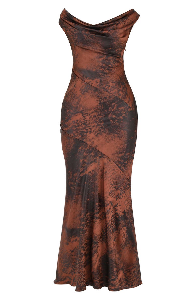 HOUSE OF CB Alaina Cowl Neck Satin Cocktail Dress, Alternate, color, Rust