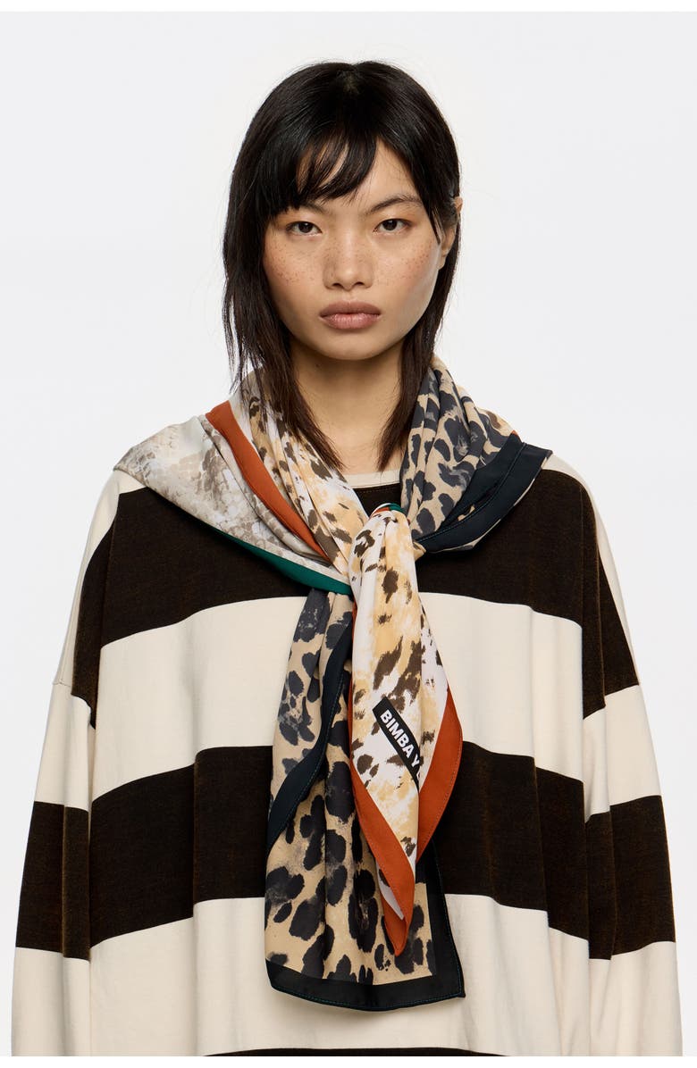 Bimba y Lola Patchwork Scarf With Contrast Borders, Alternate, color, Beige