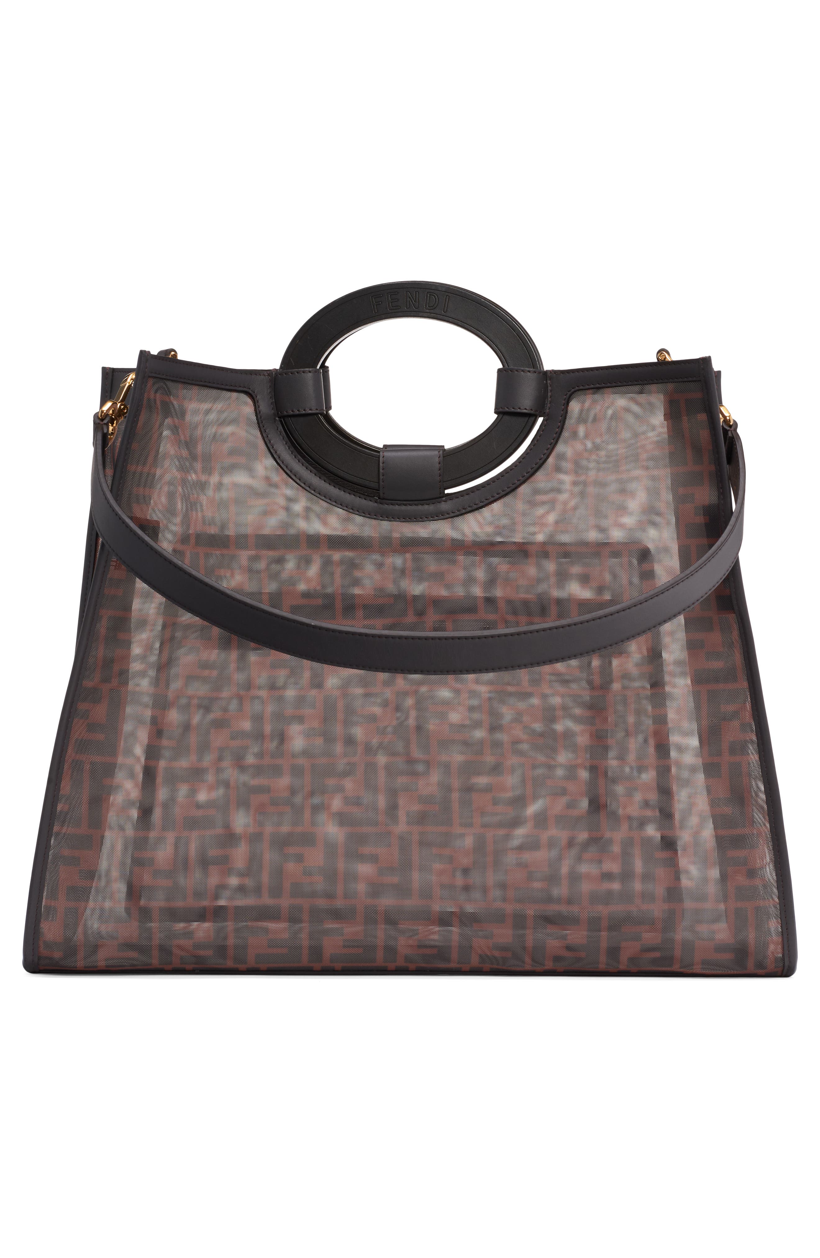 Fendi Medium Runaway Printed Logo Mesh Shopper, Alternate, color, 