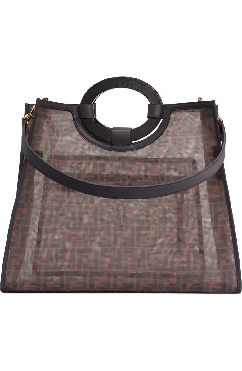 Fendi Medium Runaway Printed Logo Mesh Shopper, Alternate, color,