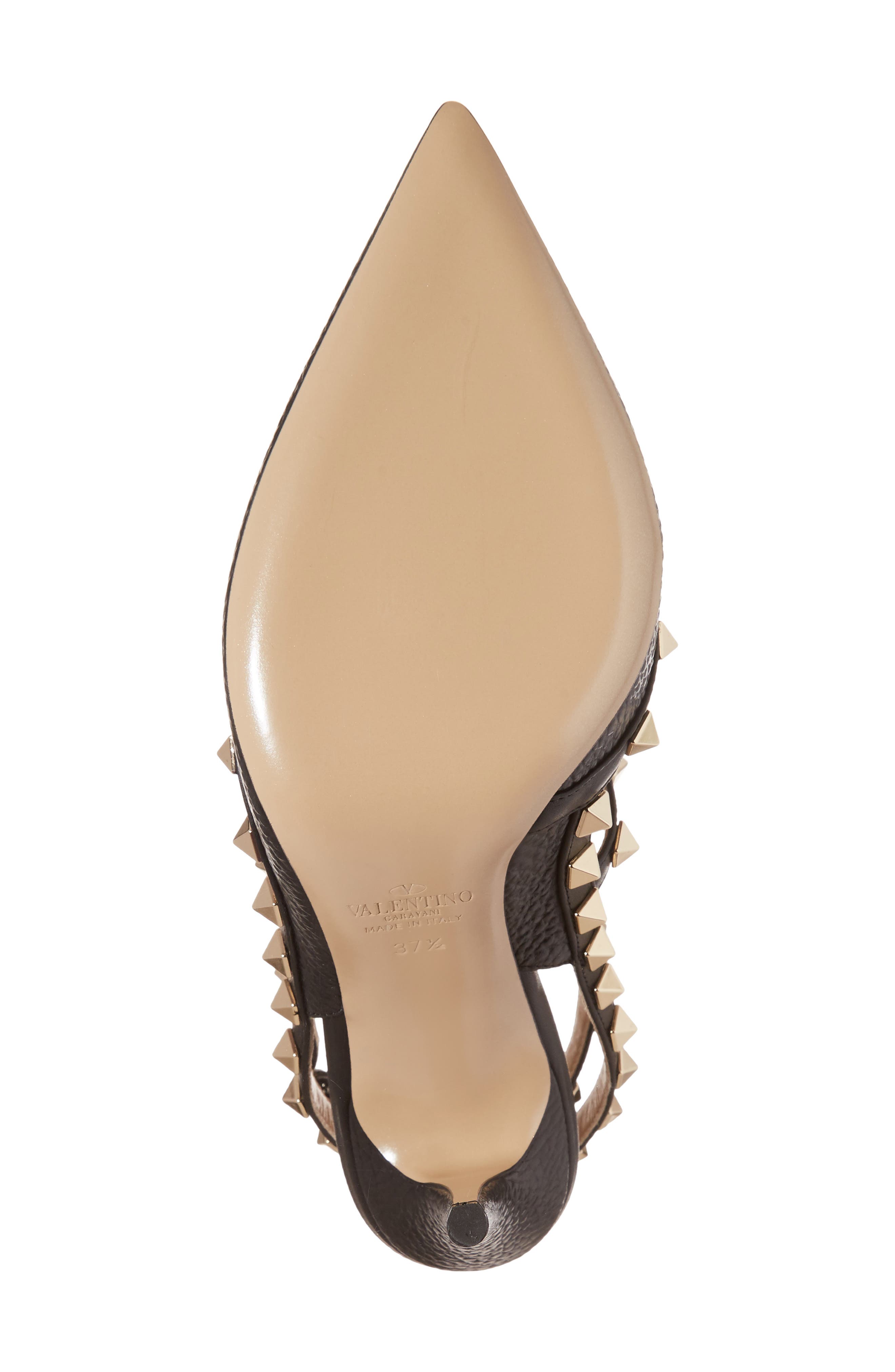 Rockstud T-Strap Pointed Toe Pump, Alternate, color, BLACK