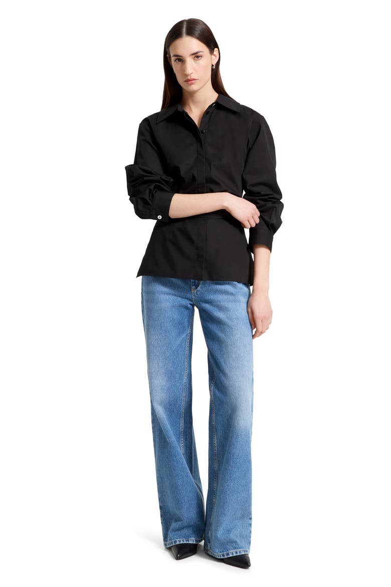 Ellory Ruched Sleeve Woven Shirt, Alternate, color, BLACK