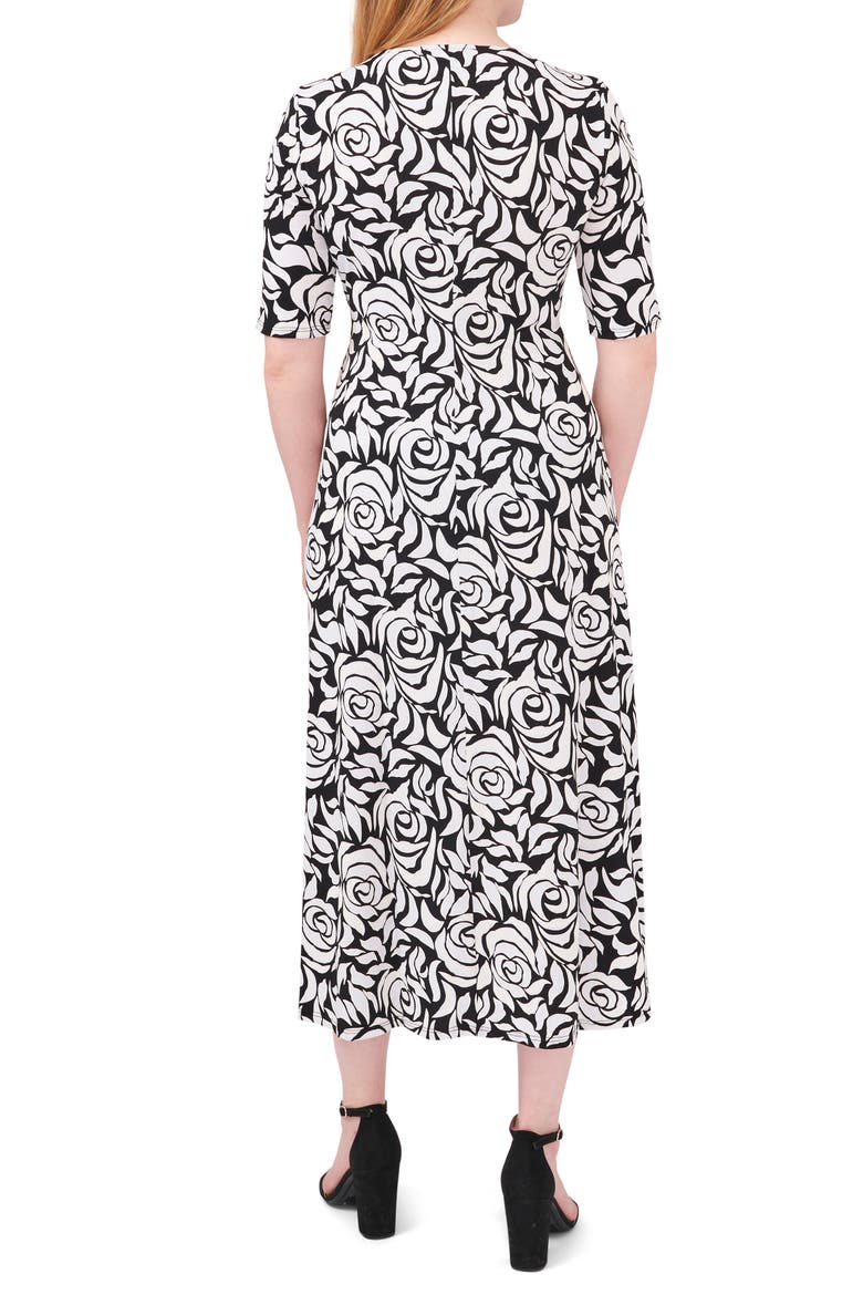 V-Neck Faux Wrap Dress, Alternate, color, BLACK/ ECRU