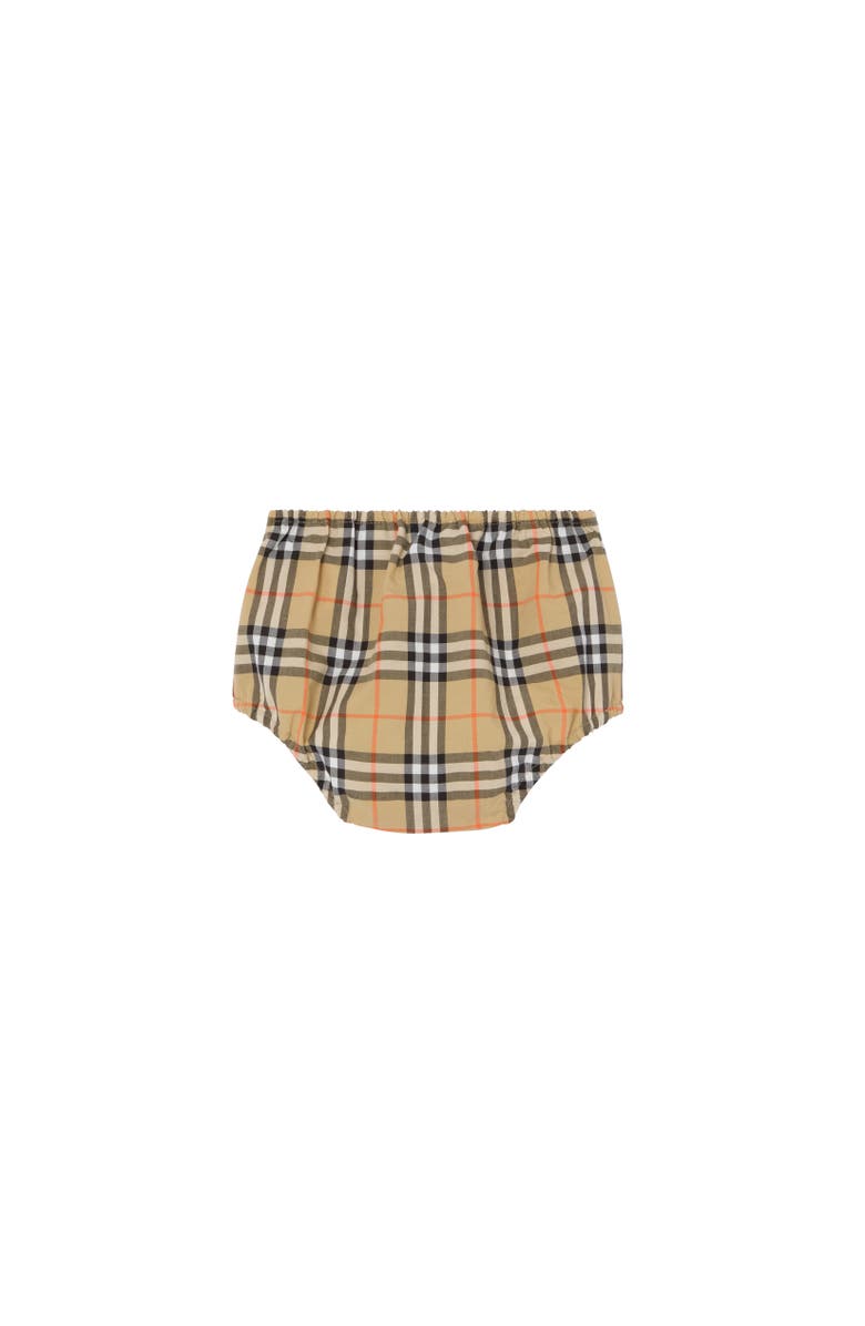 Burberry Check Cotton Dress with Bloomers, Alternate, color, Sand Beige