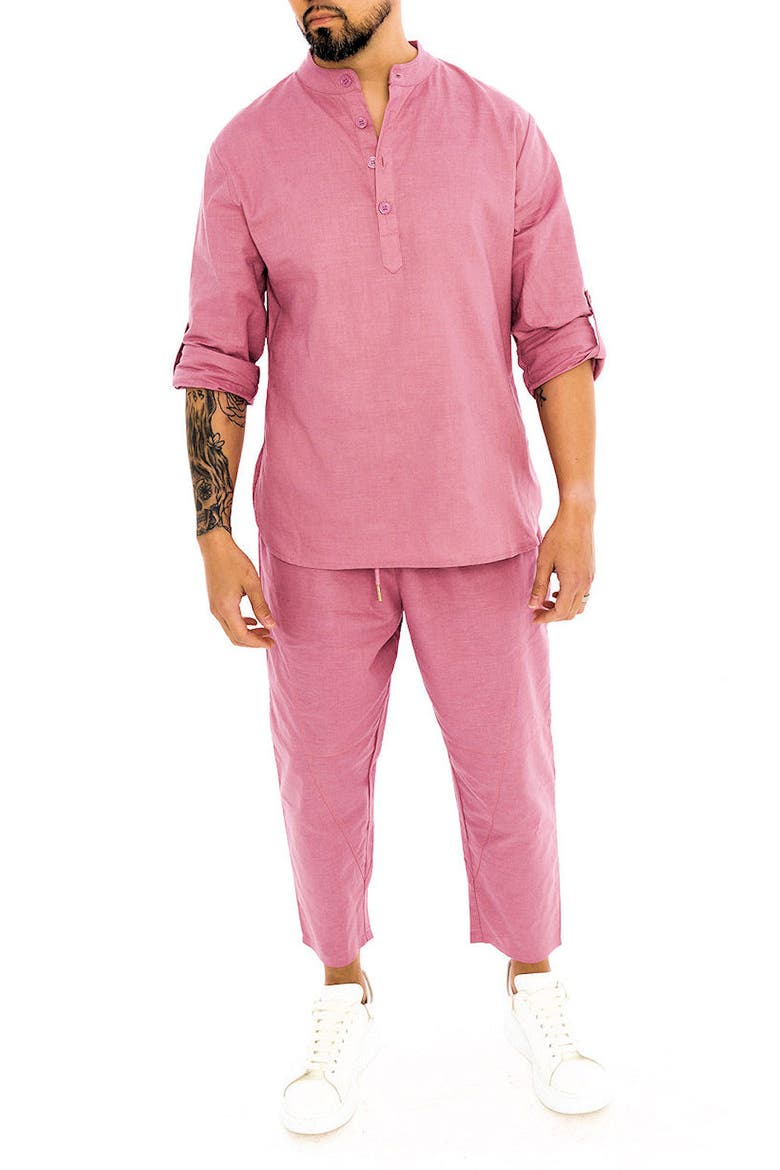 Men's Linen Nehru Collar Shirt, Alternate, color, Mauve