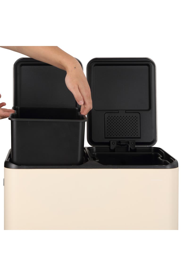 Zipple Rectangular Dual Compartment Recycling Step Pedal Trash Can with Soft-Close Double Lids, Alternate, color, Limestone Beige