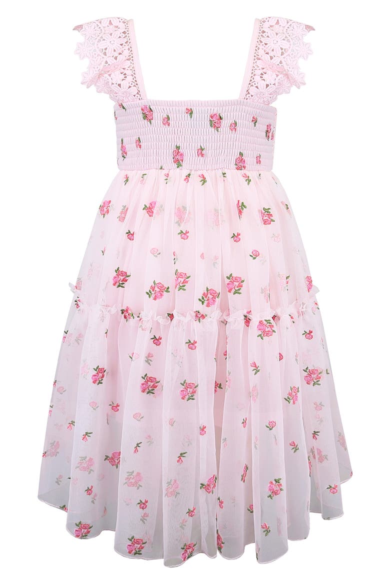 Kids' Crochet Bodice Embroidered Mesh Hi-Low Dress, Alternate, color, PINK