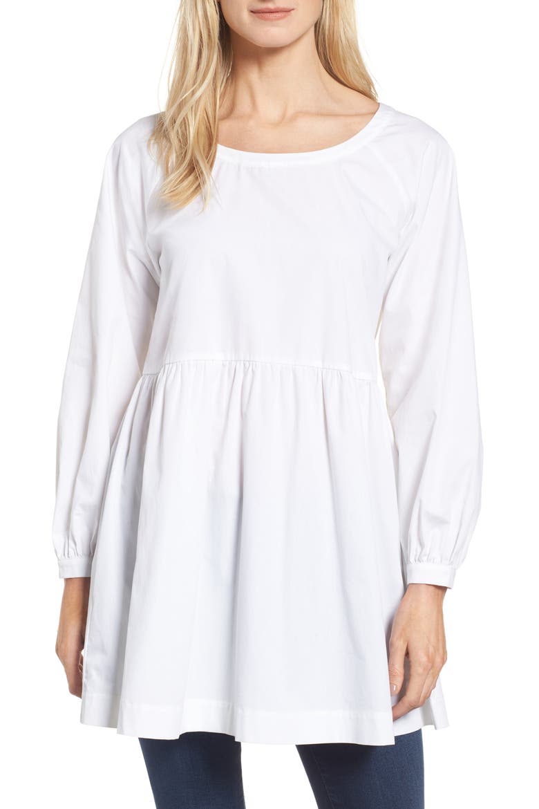 Tie Back Poplin Tunic, Main, color, WHITE