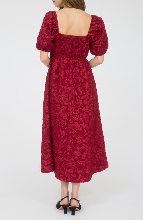 August Sky Sweetheart Puff Sleeve Midi Dress In Red