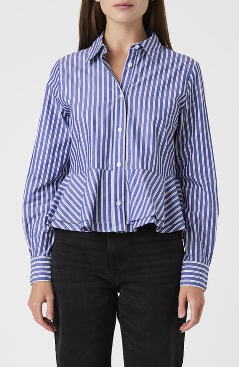 Striped Peplum Cotton Shirt