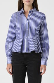 French Connection Striped Peplum Cotton Shirt