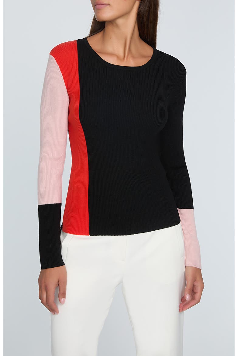 The Marolo Colorblock Merino Wool Sweater, Main, color, NOIR HIBISCUS