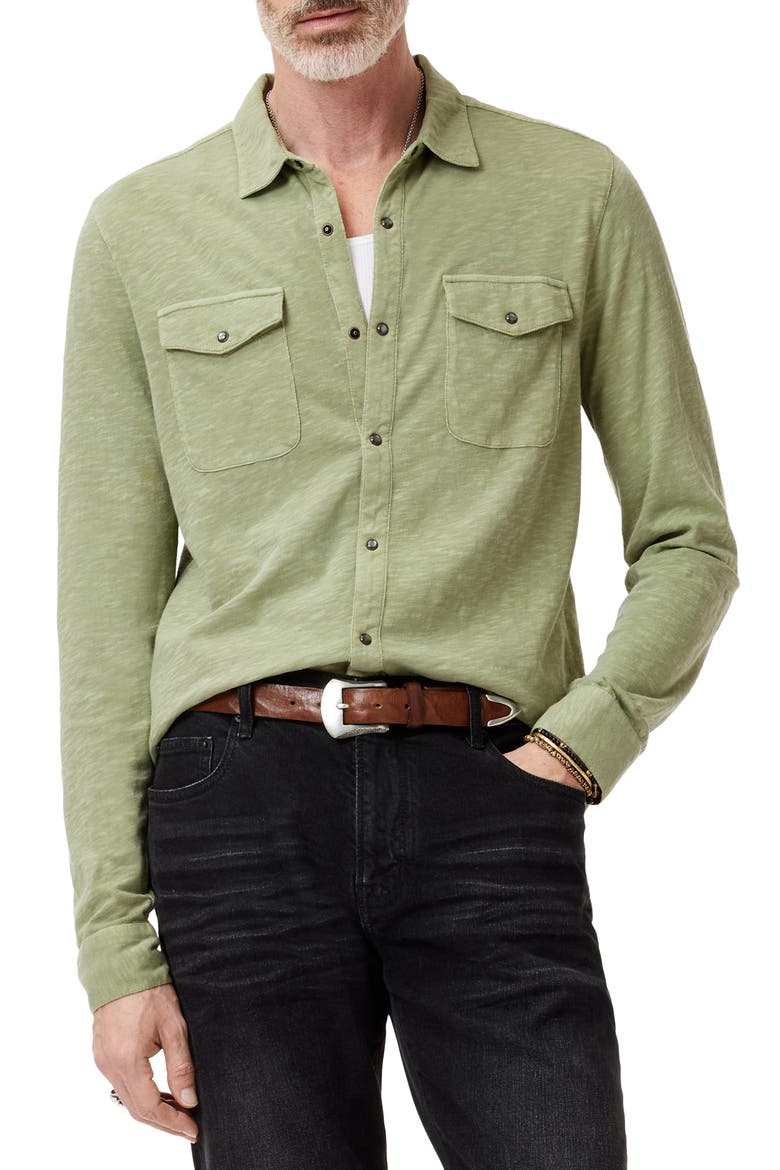Avron Slub Organic Cotton Knit Snap-Up Western Shirt, Main, color, IVY