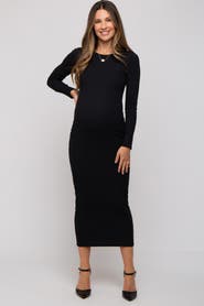 PinkBlush Ribbed Fitted Long Sleeve Midi Dress