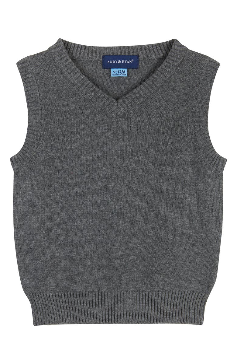 Andy & Evan Plaid Bodysuit, Cotton Sweater Vest, Bow Tie & Pants Set, Alternate, color, 