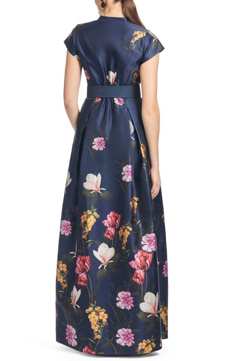Sachin & Babi Marta Floral Print Belted Satin Gown, Alternate, color, 
