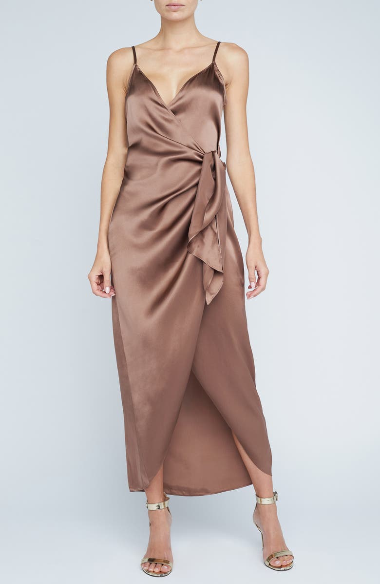L'AGENCE Amilia Silk Maxi Wrap Dress, Alternate, color,