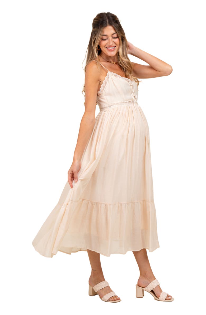 PinkBlush Lace Detail Button Front Sleeveless Midi Dress, Alternate, color, 