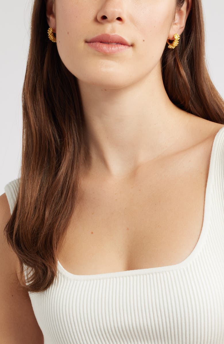 Nordstrom Cubic Zirconia Accent Floral Hoop Earrings, Alternate, color, Clear- Gold