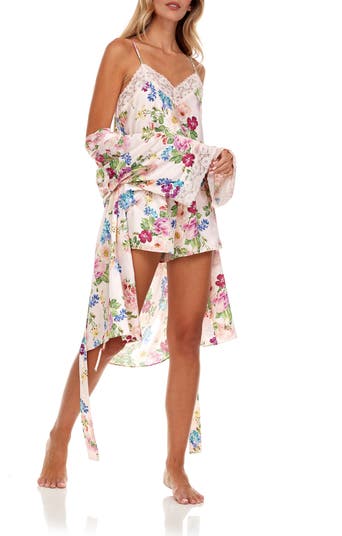 Sabrina Floral Print Satin Short Pajamas & Robe Set