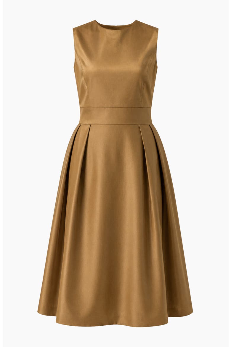 Sleeveless Bateau-Neck Pleated Fit-and-Flare Midi Dress, Alternate, color, Copper