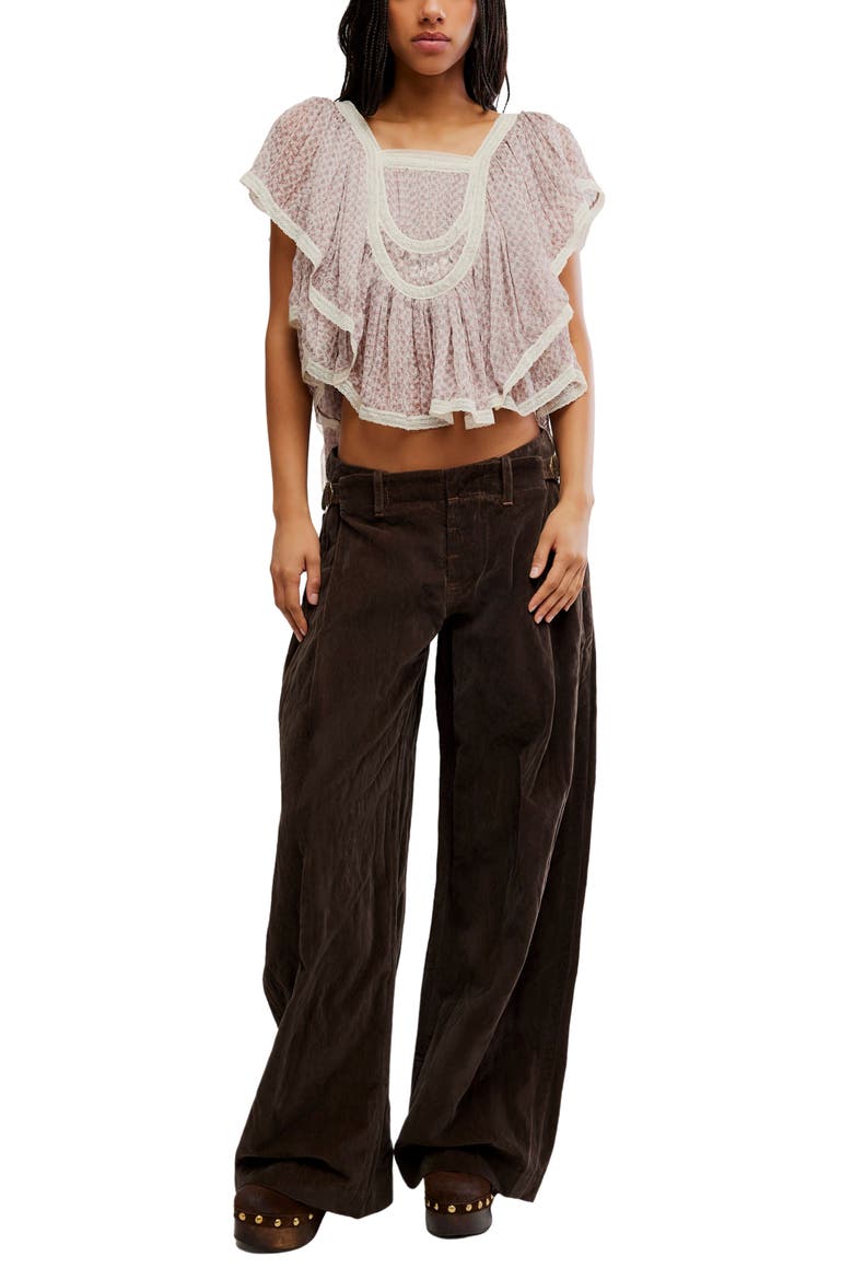 Clara Lace Detail Flutter Sleeve Top, Alternate, color, EGGNOG COMBO