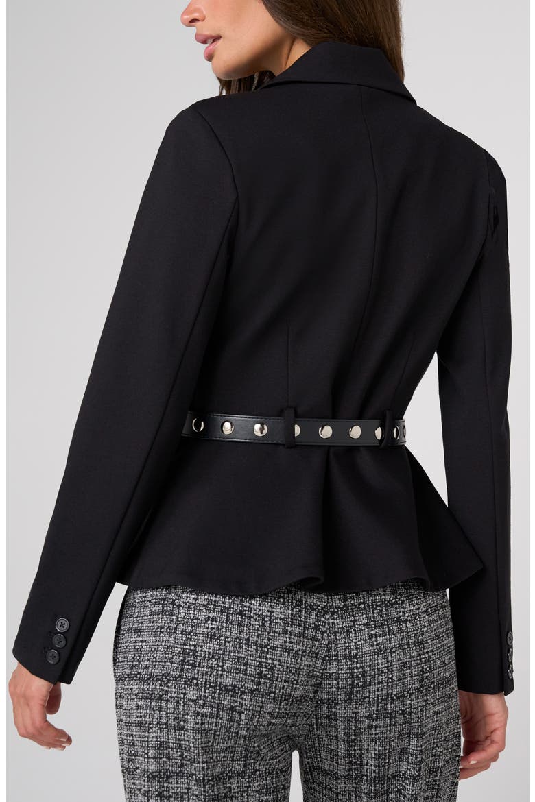 Belted Peplum Blazer, Alternate, color, BLACK