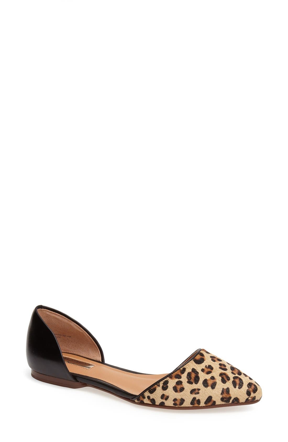 'Kayla' Leather & Calf Hair Pointy Toe Flat, Main, color, TAN LEOPARD COMBO