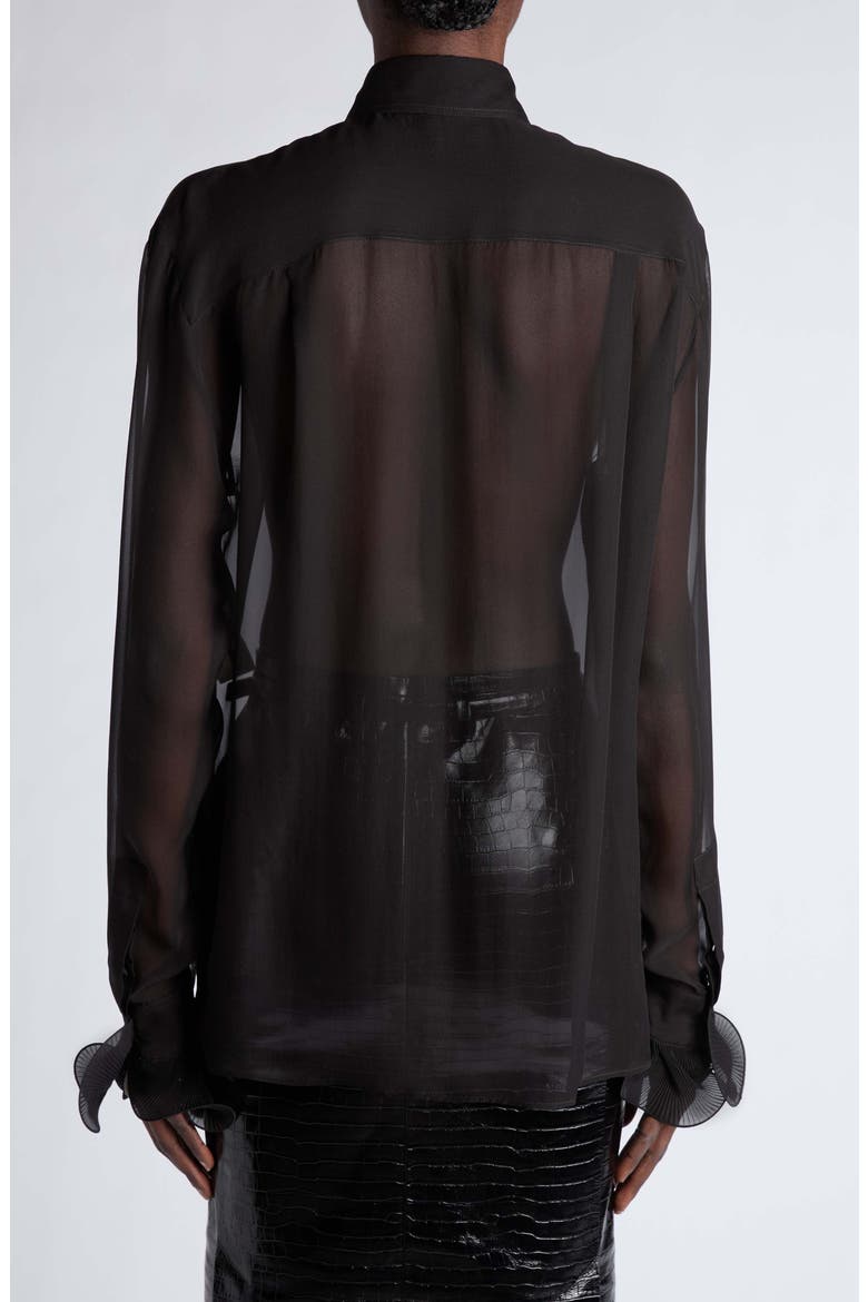 Silk Chiffon Button Front Shirt, Alternate, color, BLACK