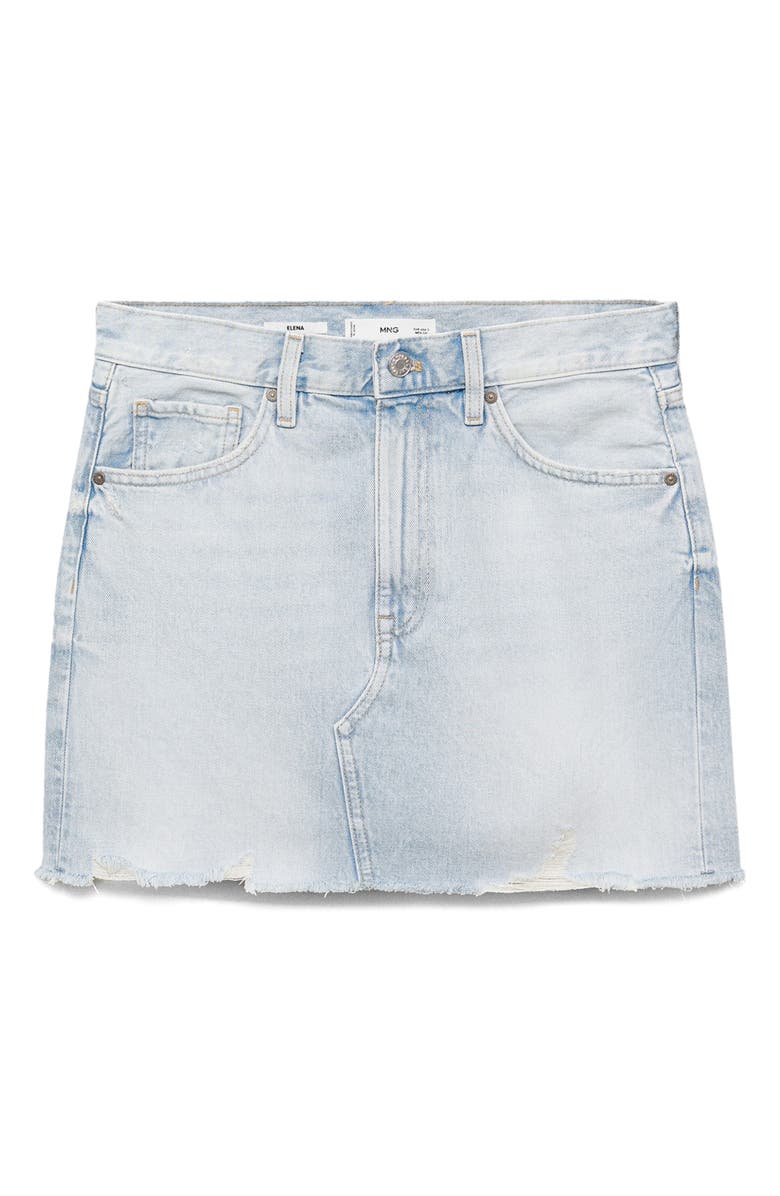 MANGO Frayed Hem Denim Miniskirt, Alternate, color, Light Blue