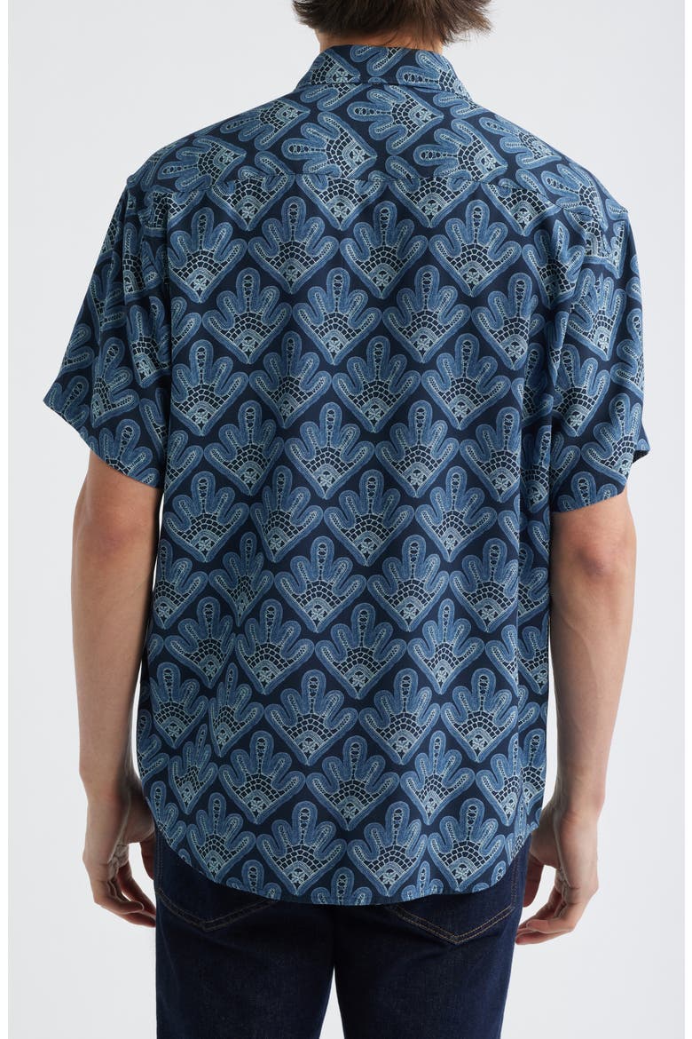 Deon 50055 Abstract Print Short Sleeve Button-Up Shirt, Alternate, color, NAVY BLUE