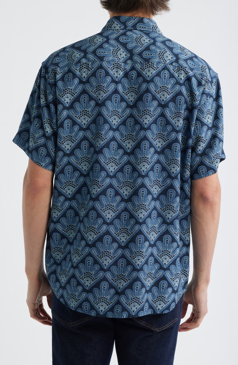 NN07 Deon 50055 Abstract Print Short Sleeve Button-Up Shirt, Alternate, color, Navy Blue