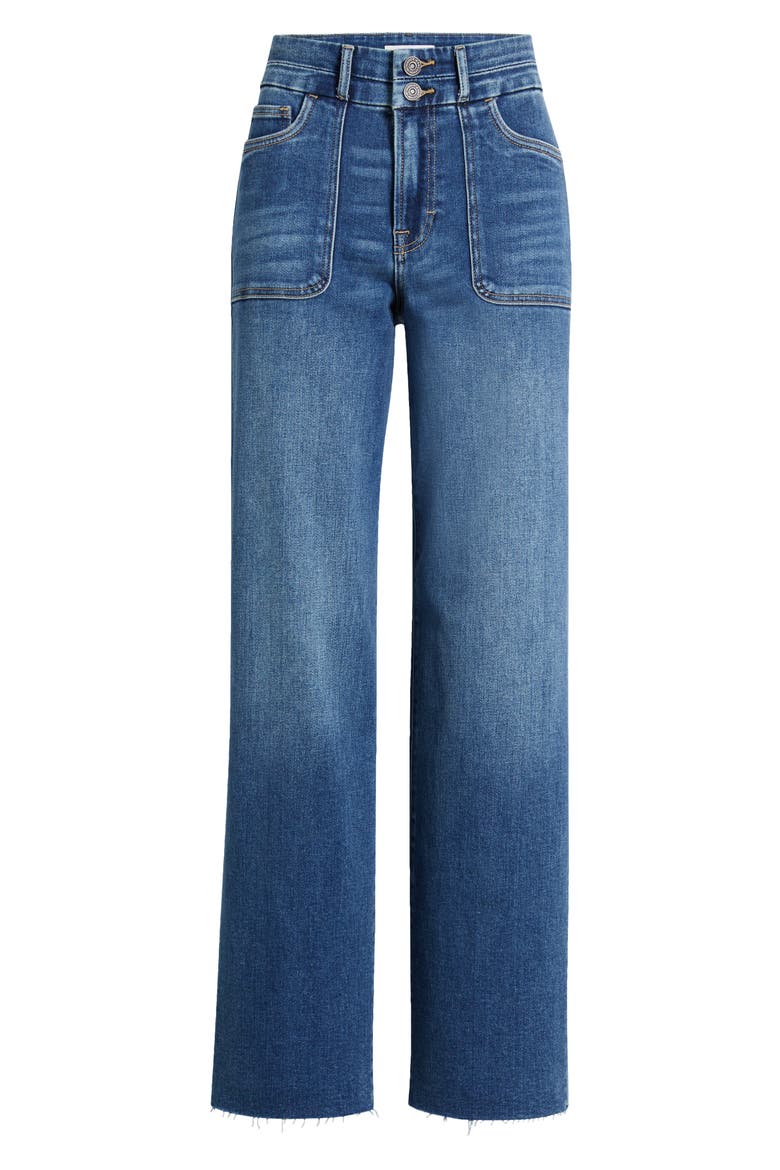 Raw Hem Patch Pocket High Waist Wide Leg Jeans, Alternate, color, DARK WASH