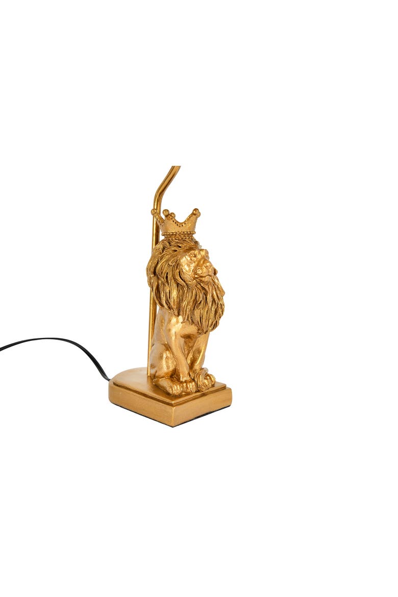 Resin Lion Table Lamp with Black Linen Shade, Gold Finish, Alternate, color, Gold