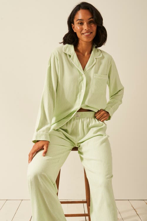 Stripe & Stare Ecovero Pyjama Top In Green