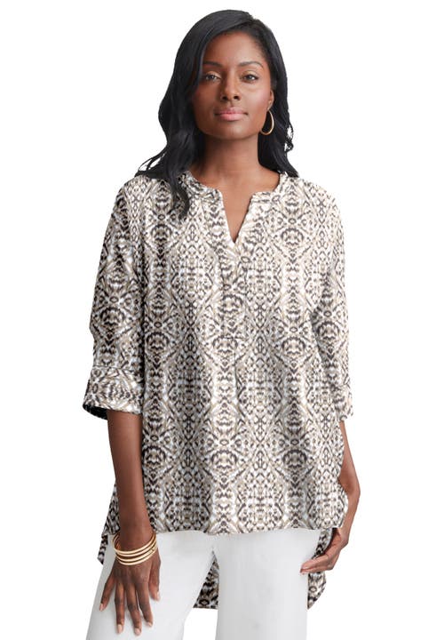 Jessica London Hi-low Linen Tunic In Animal Print