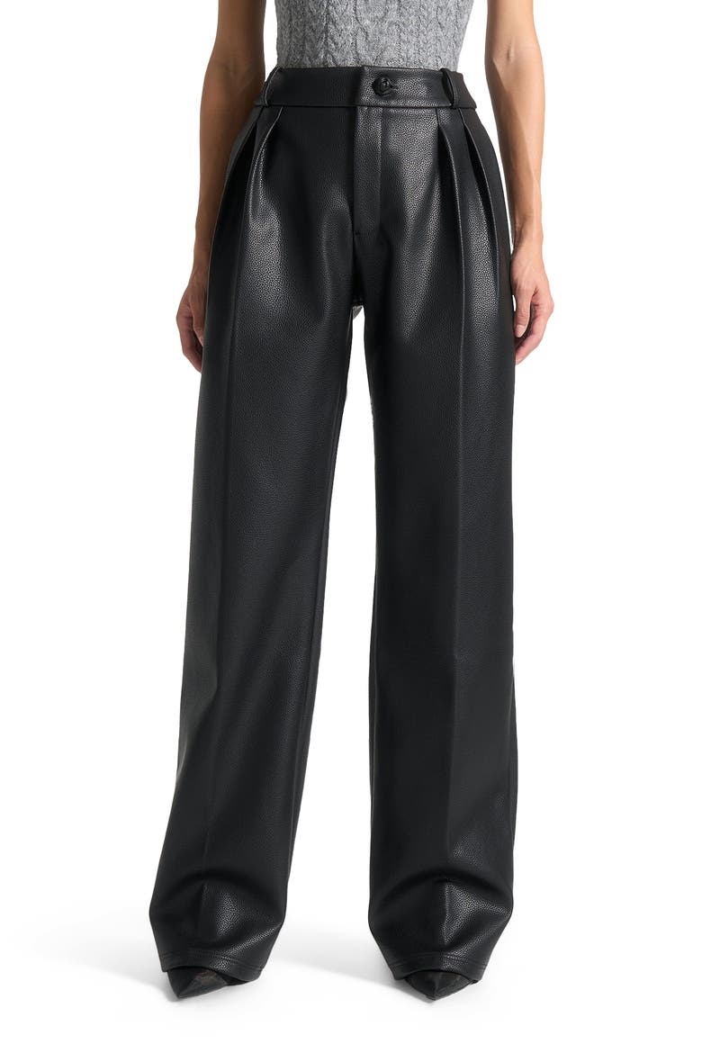 Olivia Pebbled Leather Pleated Stacked Trousers, Main, color, Black