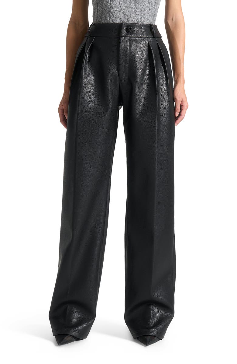 Manière De Voir Olivia Pebbled Leather Pleated Stacked Trousers, Main, color, Black