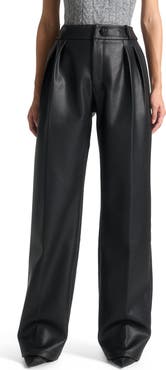 Manière De Voir Olivia Pebbled Leather Pleated Stacked Trousers