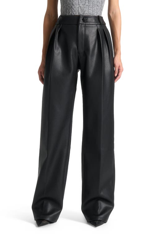 Manière De Voir Olivia Pebbled Leather Pleated Stacked Trousers in Black at Nordstrom, Size 6