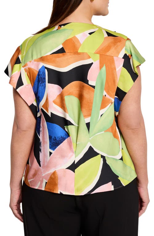 Nic + Zoe Nic+zoe Mega Blooms Flutter Sleeve Top In Green Multi