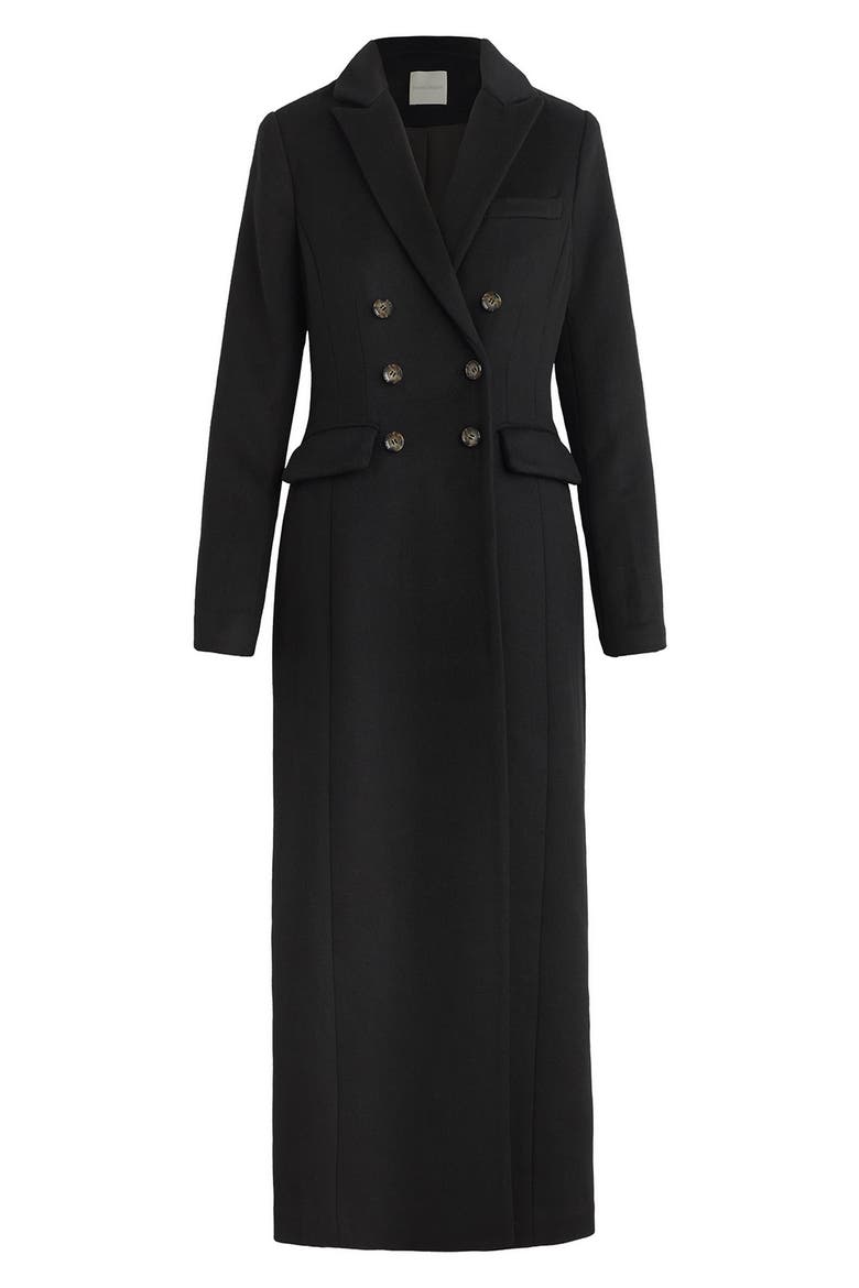 The Simon Double Breasted Longline Coat, Alternate, color, BLACK