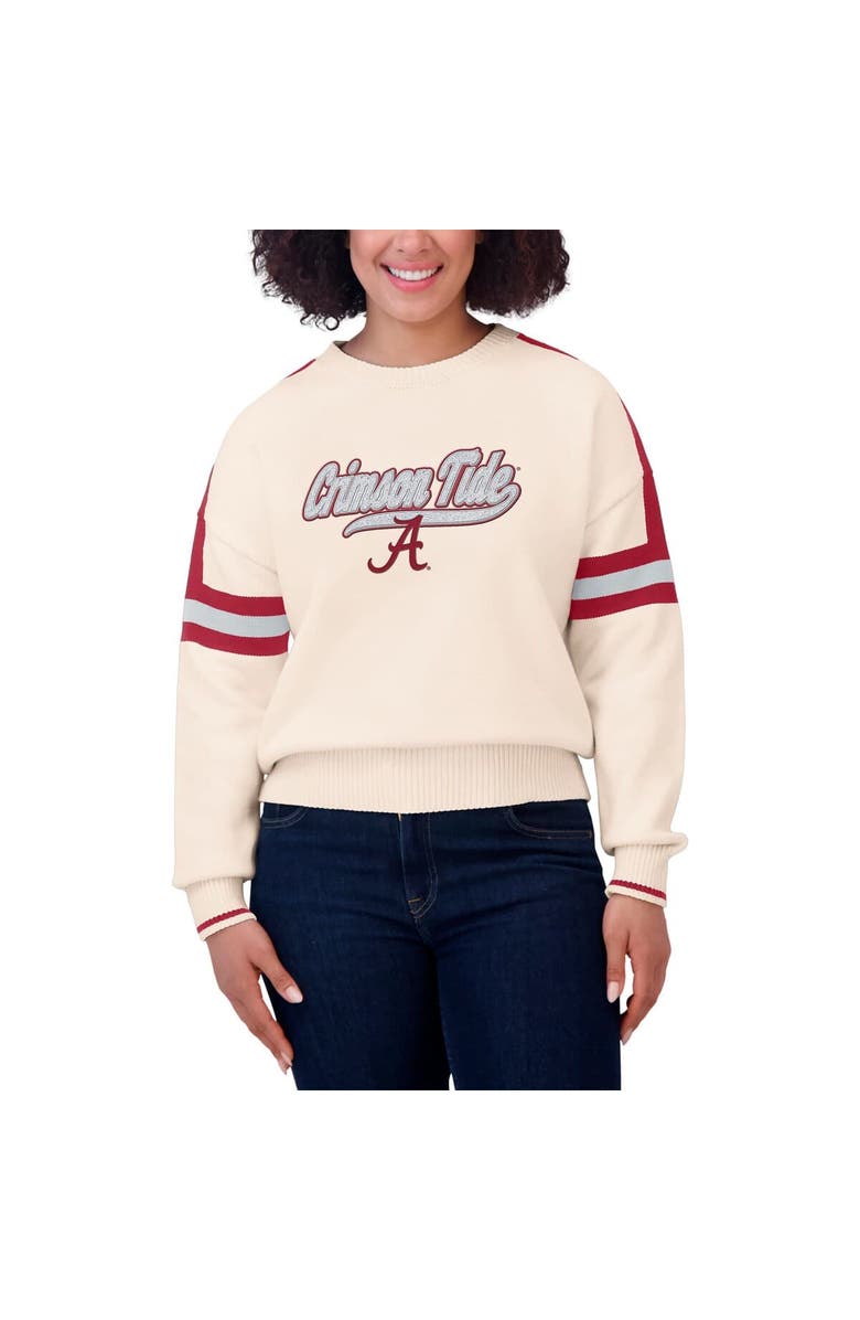 WEAR by Erin Andrews Women's WEAR by Erin Andrews  Cream Alabama Crimson Tide Chenille Woven Patch Stripe Pullover Sweater, Alternate, color, Cream