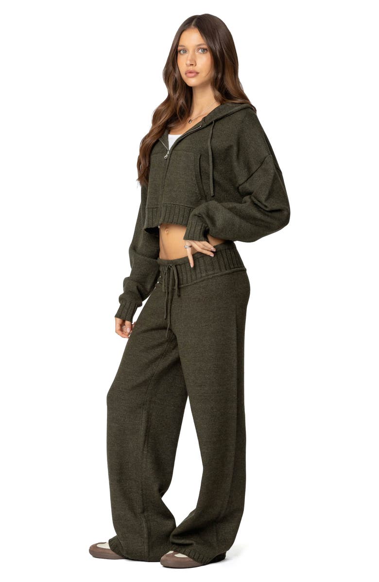 EDIKTED Russell Crop Hooded Zip Sweater, Alternate, color, Olive