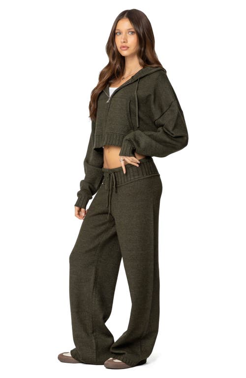 Shop Edikted Russell Crop Hooded Zip Sweater In Olive