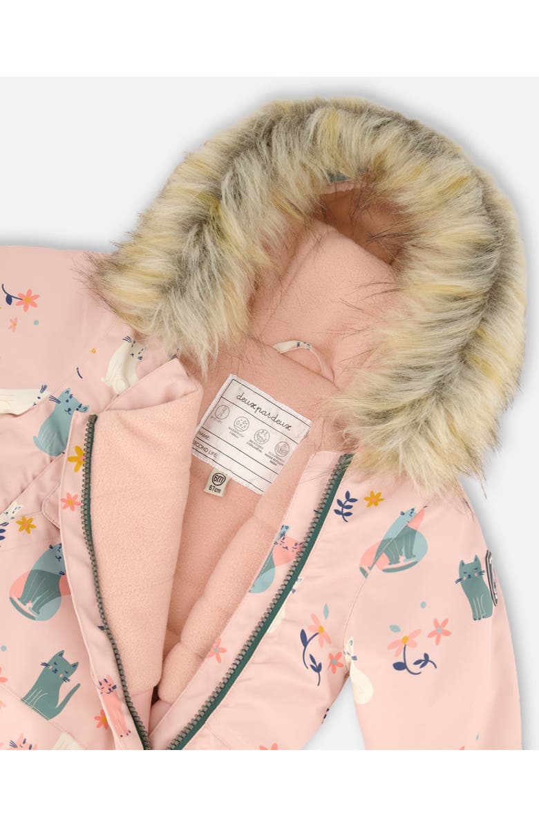 Deux par Deux Baby Girl's One Piece Baby Snowsuit Light Pink Printed Cats Designed For Car Seat, Alternate, color, 