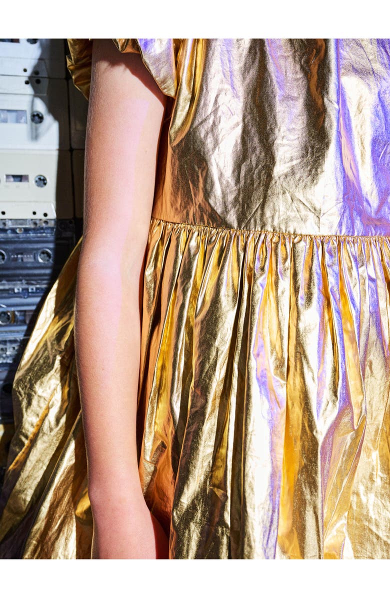 Tea Collection Metallic Balloon Skirted Dress, Alternate, color, Metallic Gold